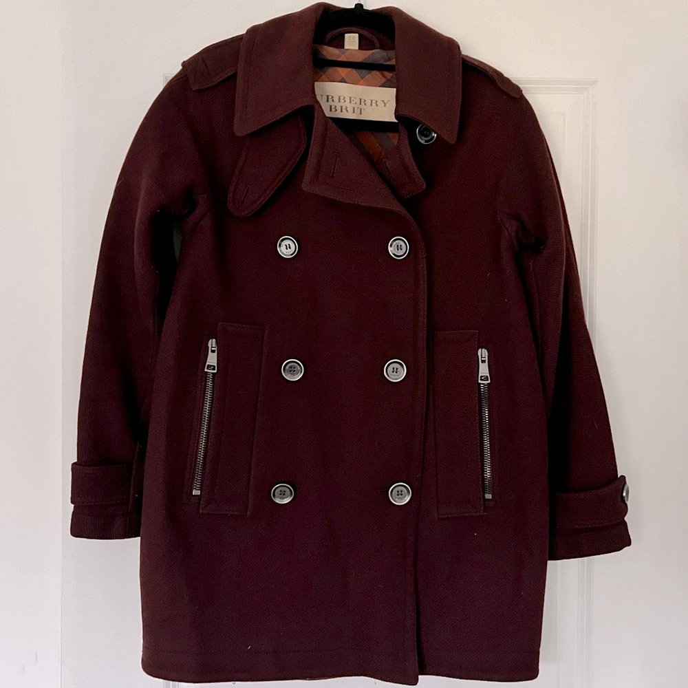 Burberry Brit Burgundy Wool Coat - Picture 3 of 9